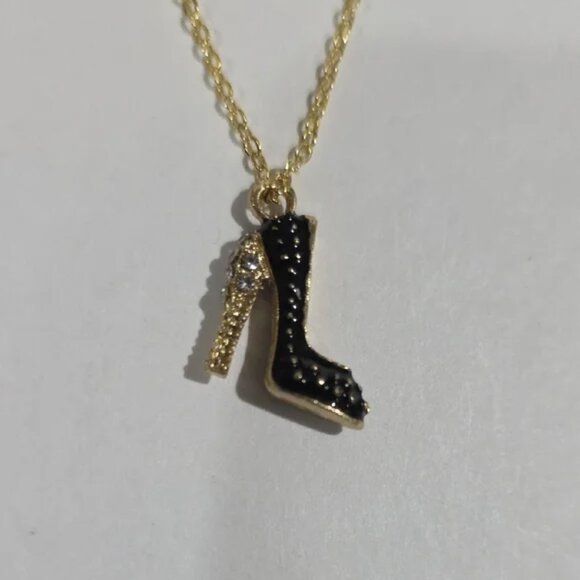 Gold & Black High Heel Stiletto Pendant Necklace – Fashion Charm Jewelry Women - Picture 6 of 7